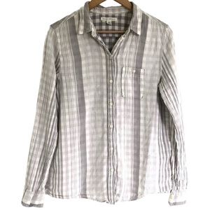 Banana Republic Women’s Striped Gingham Cotton Button Down Shirt, Size Large